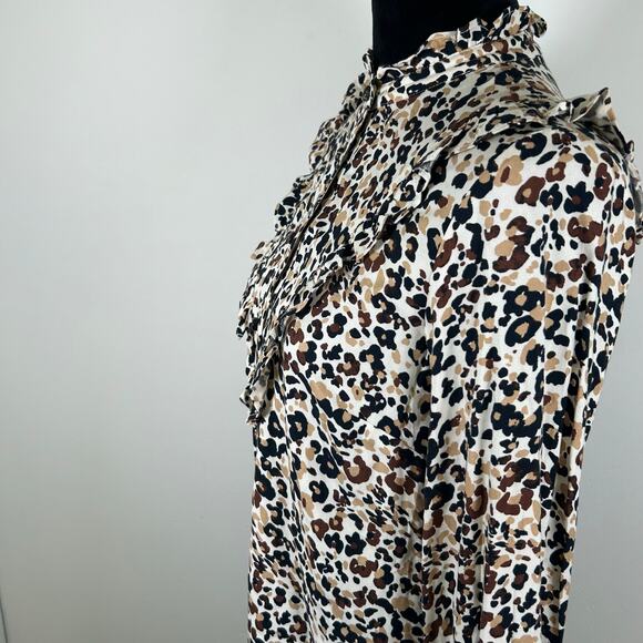 Anthropologie Maeve Katia Ruffled Collar Button Down Shirt Black Brown Sz 0 - Picture 3 of 11